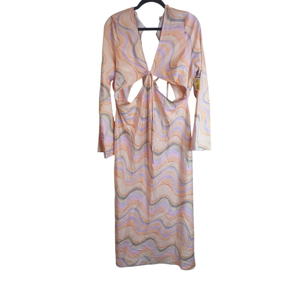 Wild Fable Swirl Print Cut Out Maxi Dress Long Sleeve Open Back Orange Purple L